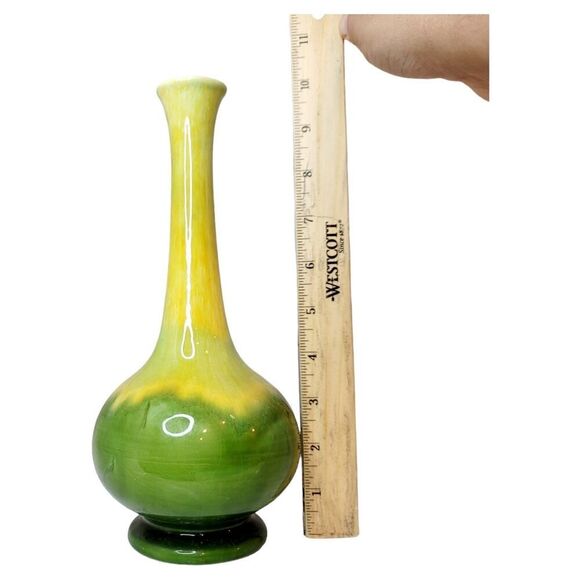 Antique 1900s Haeger Bud Vase 10" Green Yellow Drip Glaze Pre Royal Haeger - Picture 9 of 10